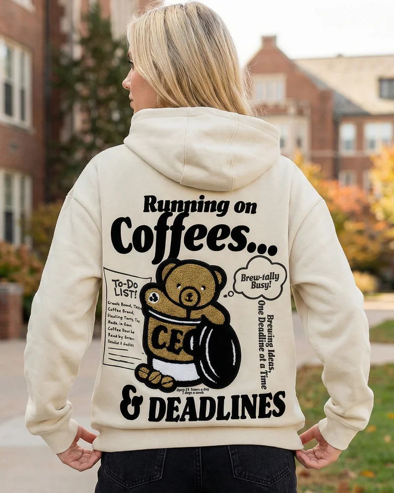 بيواكوف Women's Beige Coffee Typography Oversized Hoodies